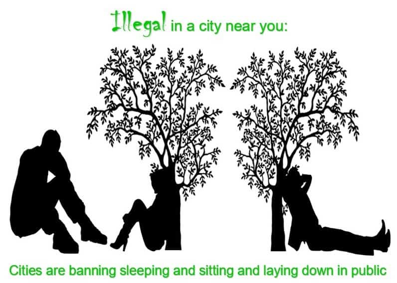 cities are banning sleeping and sitting and laying down in public